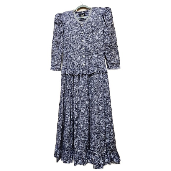 JLT Just Like That Dresses & Skirts - Vintage 80s 90s JLT Just Like That Blue/White Floral Ankle Length Dress Size 12
